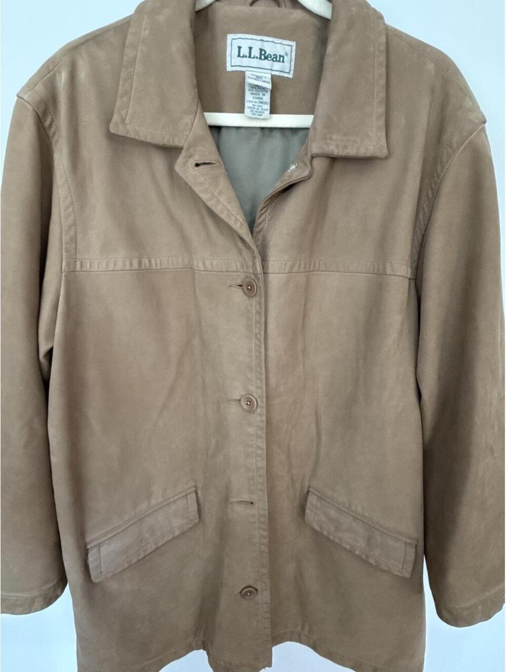 Vintage L.L.Bean Women's Tan and Brown Leather Jacket